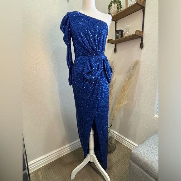 NWT- Jay Godfrey Andi Sequin One-Shoulder Gown Midnight Blue - Picture 6 of 9